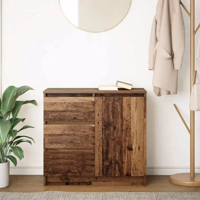 Berkfield Home Rustic Sideboard with Drawer in Brown, W/D/H: 71 x 35 x 65 cm