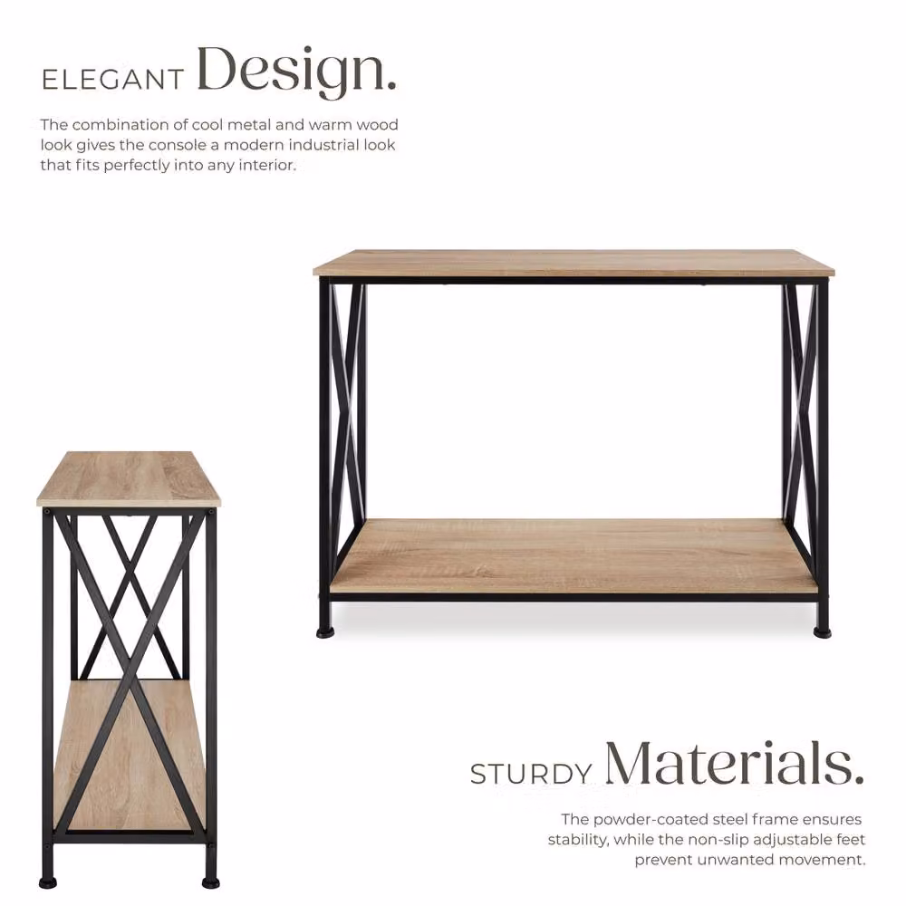 tectake Tacoma Console Table with 2 Shelves and Side X-Braces in Light Oak – 3
