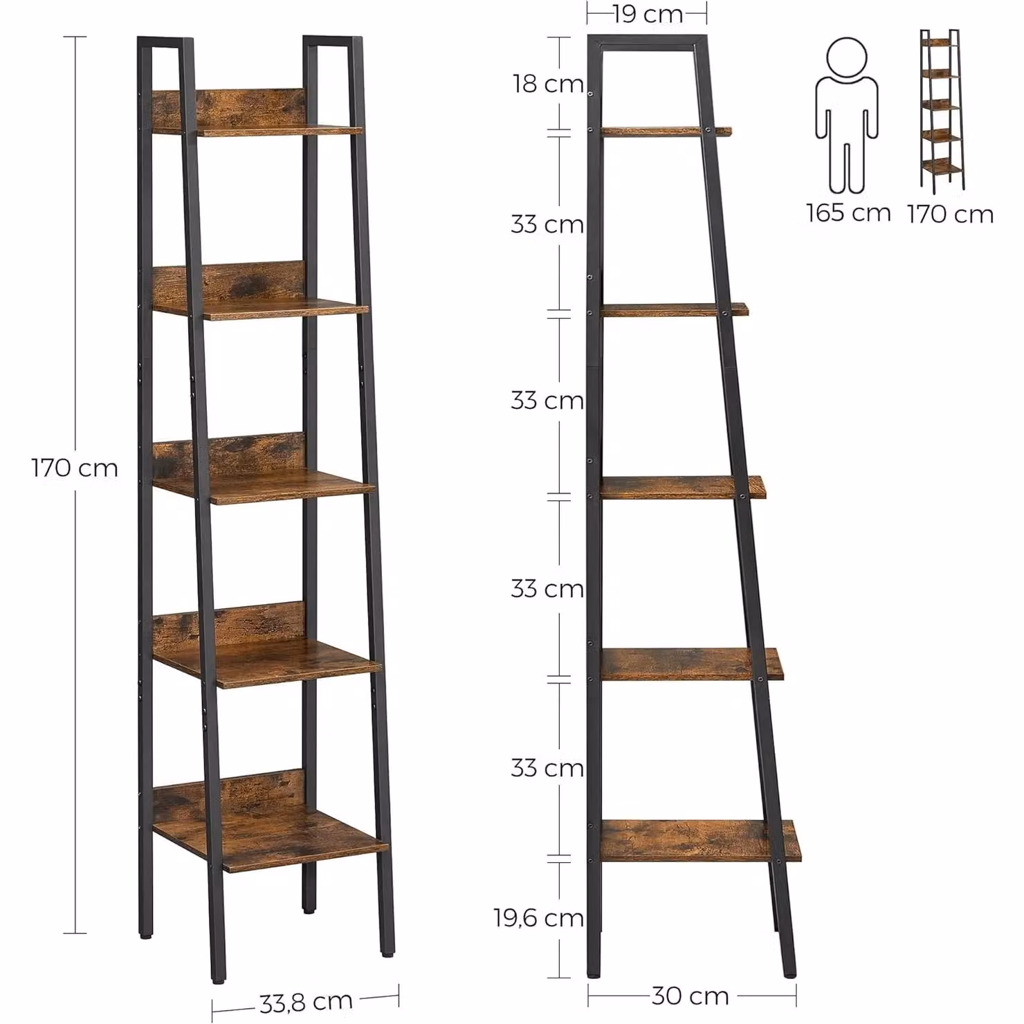 VASAGLE 5 Tier Industrial Ladder Bookcase Storage Stand in Brown – 2