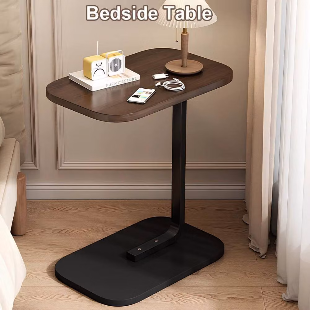 FLAVORA Black Walnut C-Shaped Compact Sofa Side End Table in Brown – 2