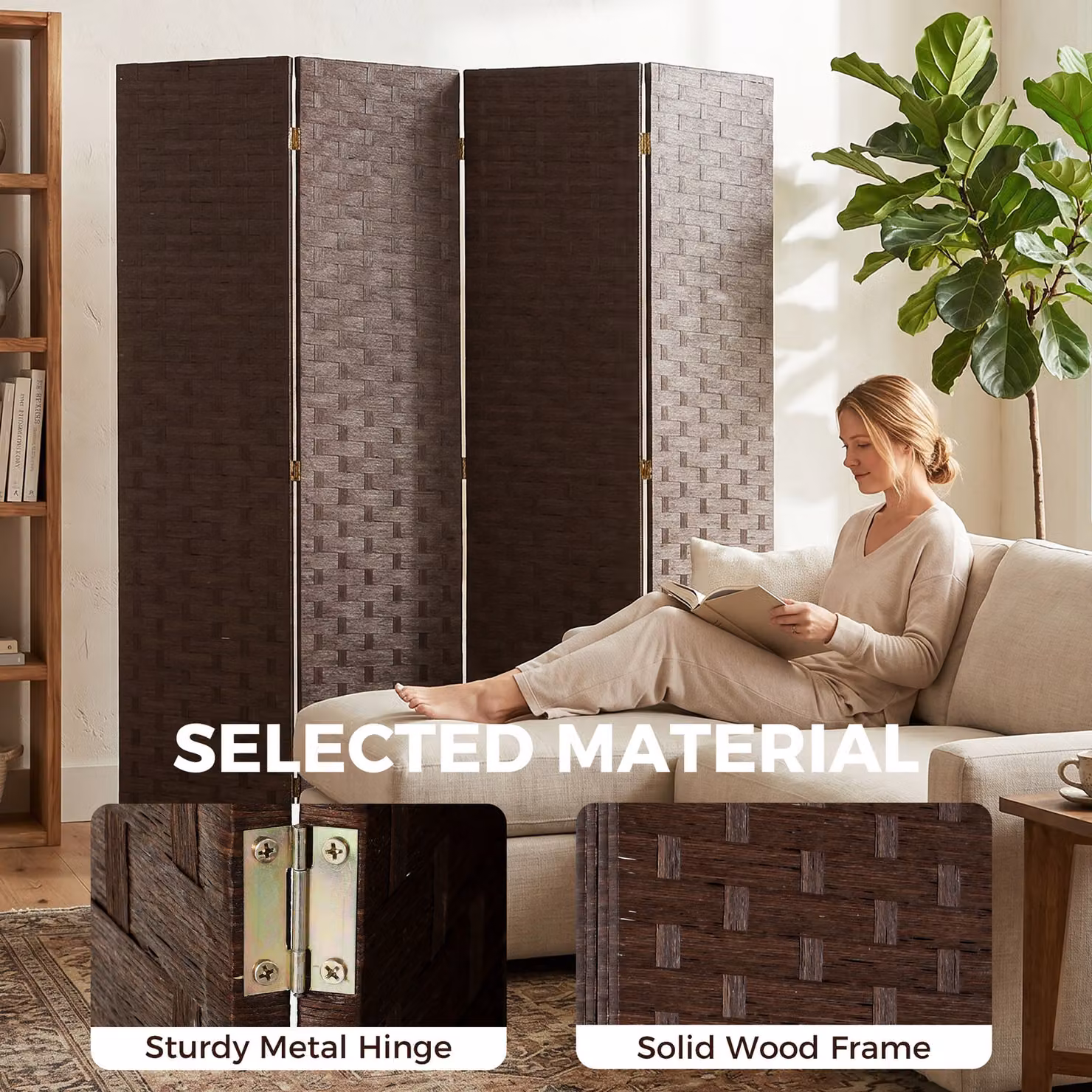 HOMCOM Wave Fibre Freestanding Folding Privacy Screen Room Divider in Dark Brown – 5