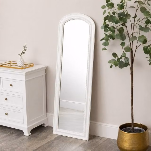 Melody Maison Full Length Distressed White Leaner and Wall Mirror, W: 47 cm, H: 142 cm