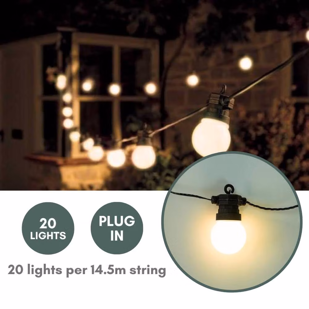 Marco Paul Connectable LED Party Festoon String Lights, Warm White, Black, 14.5m – 2