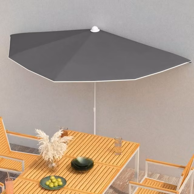 Berkfield Home Garden Half Parasol with Pole, Anthracite and Black, W: 180 cm, D: 90 cm – 1