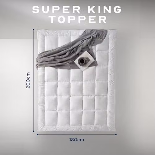 Snuggledown Super King Hotel Mattress Topper, 10cm Extra Deep White Hollow Fibre Plush Bed Topper, W: 180 cm, D: 200 cm – 2
