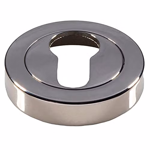 Loops 50mm Euro Profile Round Escutcheon Keyhole Cover in Polished Nickel Silver with Concealed Fix