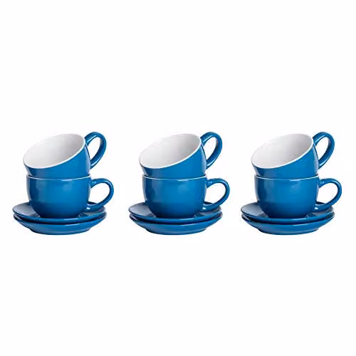 Argon Tableware Blue Stoneware Cappuccino Cup and Saucer Set, 6 Pieces – 1