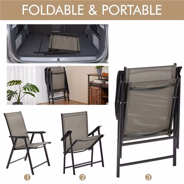 Yaheetech Modern Brown Metal Outdoor Patio Folding Dining Chairs