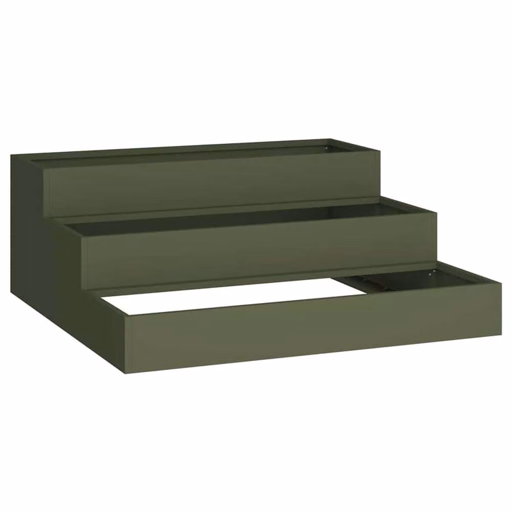 Berkfield Home 3-Tier Garden Planter in Green Steel, W/D/H: 90 x 90 x 35 cm – 3