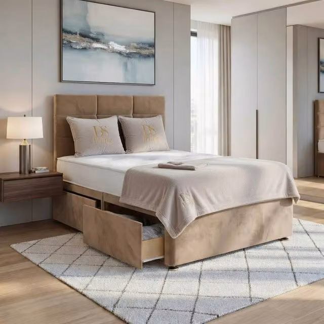 DS Living Opal Modern Upholstered Fabric Drawer Storage Bed Frame, W/D/H: 200 x 200 cm