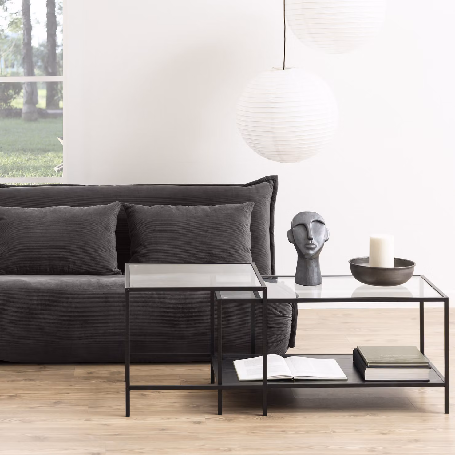 Furniture To Go Seaford Black Metal and Glass Coffee Table Set with Rectangular Nested Tops – 3