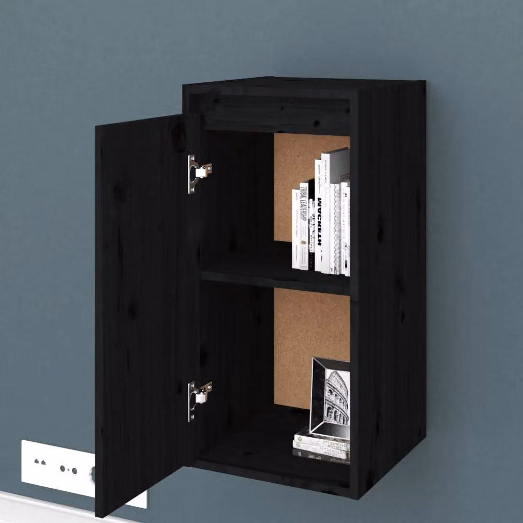 Berkfield Home Set of 2 Black Solid Wood Pine Wall Cabinets, W/D/H: 30 x 30 x 60 cm – 3