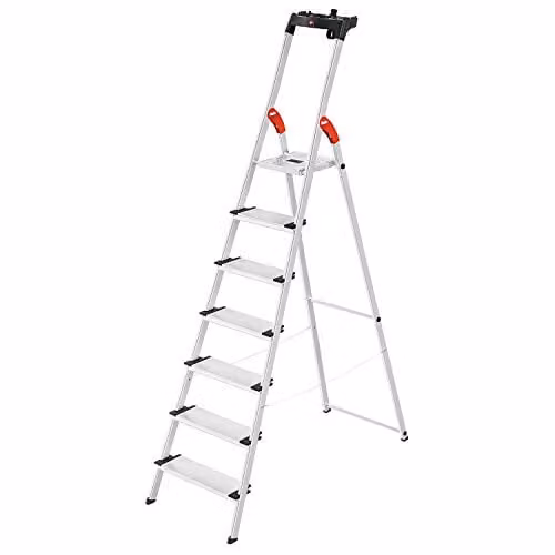 Hailo 8040-707 XXL Safety Multi-purpose Ladder in Silver with 7 Steps and Multifunction Tray – 1
