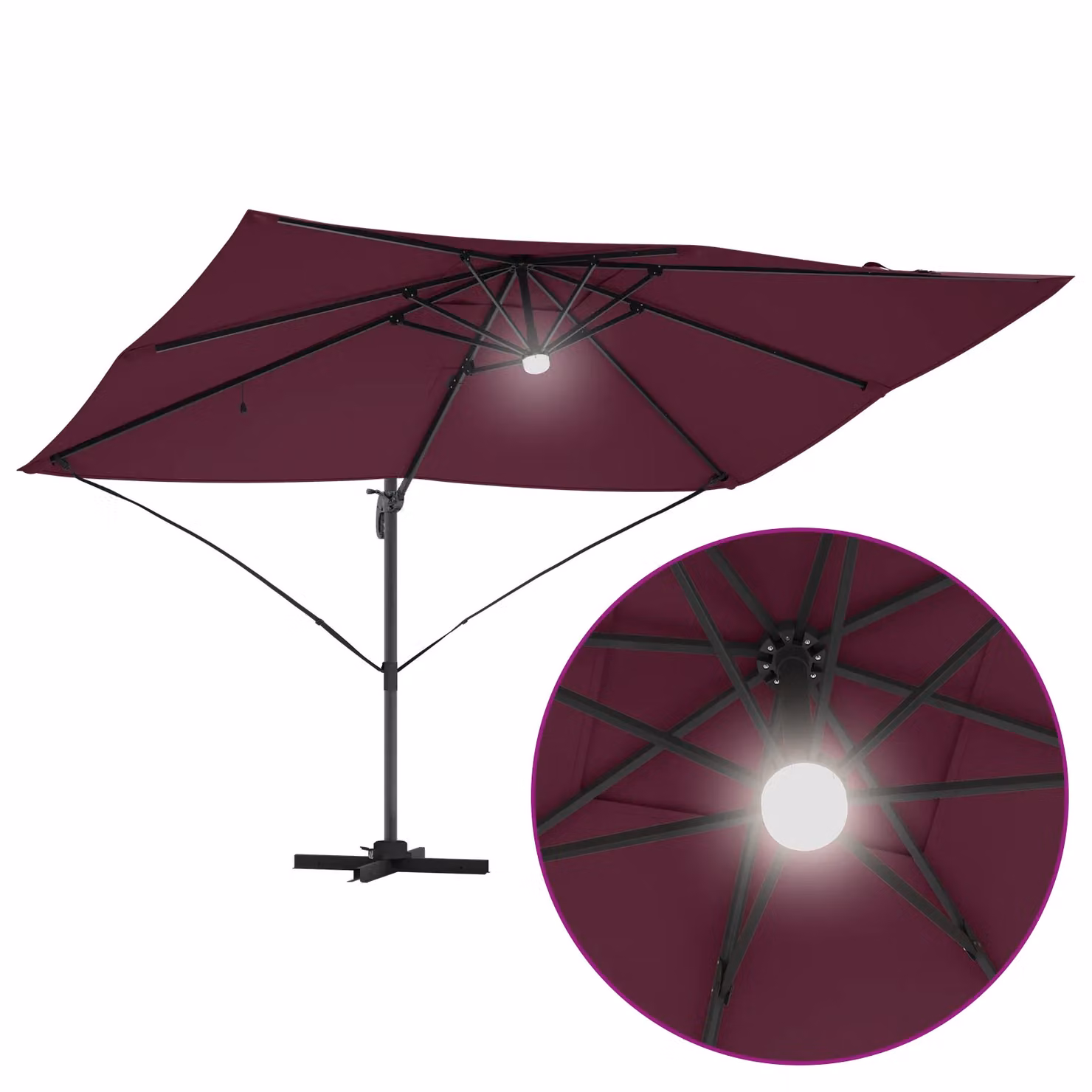Berkfield Home Cantilever Umbrella in Bordeaux Red Metal and Fabric – 6