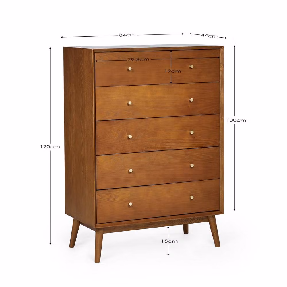 Cheshire Premium Calder 5 Drawer Chest in Brown Ash Wood – 5