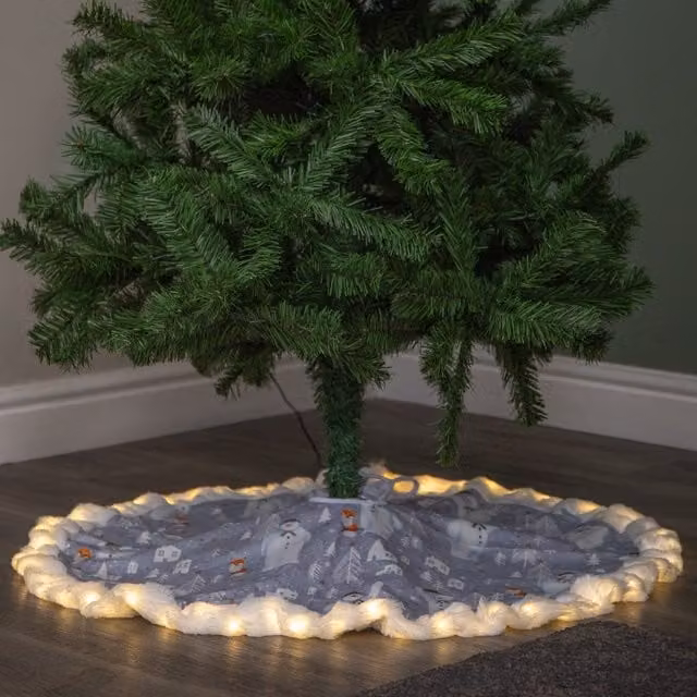 Samuel Alexander The Snowman USB LED Fabric Christmas Tree Skirt in Grey, 90cm – 1