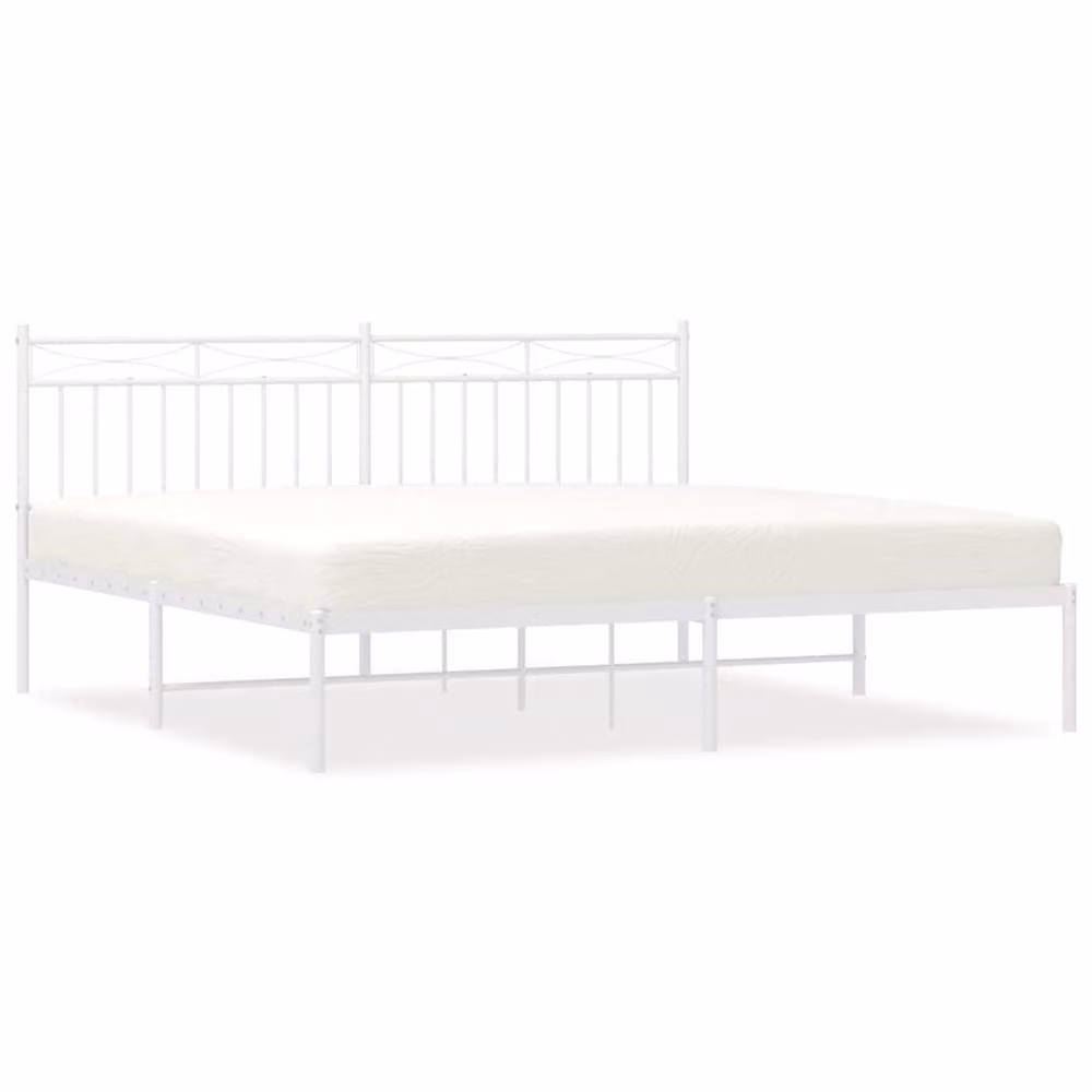 Berkfield Home Metal Bed Frame with Headboard in White, W/D/H: 183 x 91 x 187 cm – 2