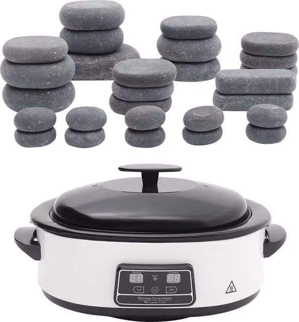 Livingandhome Digital Hot Stone Warmer and Stone Set, White