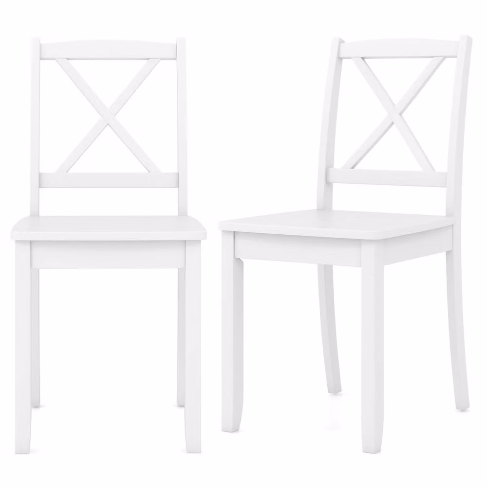 Costway Set of 2 White Rubberwood Farmhouse Armless Dining Chairs for Kitchen and Dining Rooms – 2