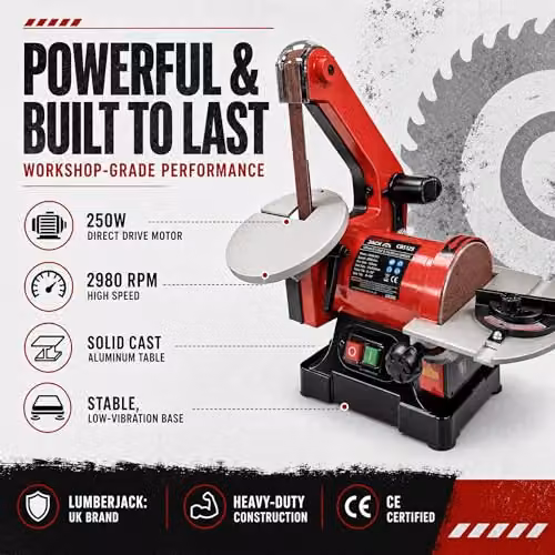 Lumberjack 250W Benchtop Belt and Disc Sander in Red – 6