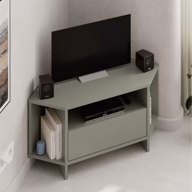 Decortie Modern Green MDF Corner TV Unit with Storage Cabinet