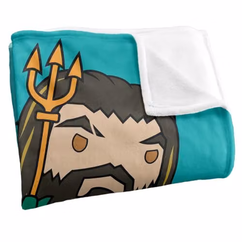 LOGOVISION Aquaman and The Lost Kingdom Chibi Action Super Soft Fleece Throw Blanket, Multicolour and White, W: 152 cm, D: 127 cm – 2