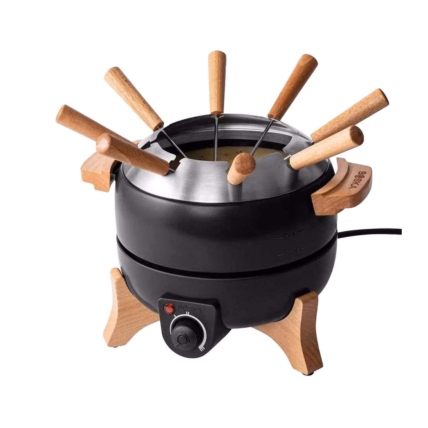 BOSKA Party Electric Fondue Set with Non-Stick Ceramic Pot and Stainless Steel Fork Set, Black, 2.3 l – 2