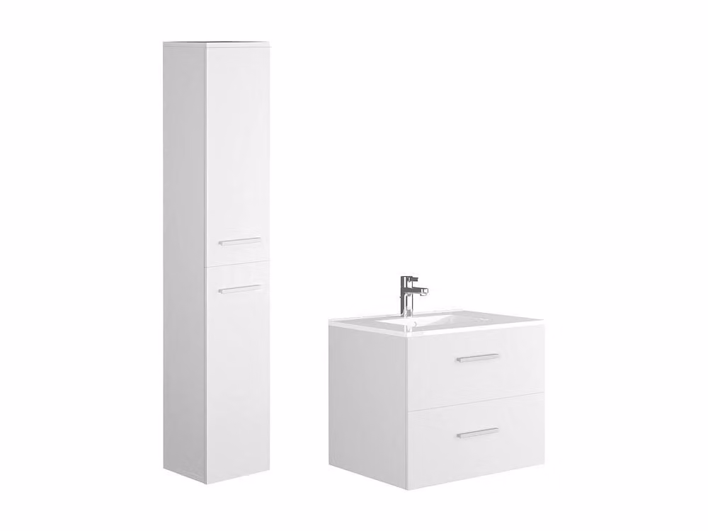 Vente-unique Modern White Wall-Mounted Bathroom Vanity Unit and Tall Storage Cabinet with Ceramic Basin – 2
