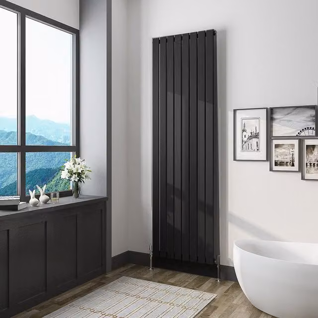 AicaBathroom Vertical Flat Panel Steel Radiator in Black, H 180 cm x W 54.4 cm