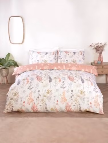 Rapport Home Camargue Complete Bedding Set, Floral Reversible Microfibre Duvet Cover, Fitted Sheet and Pillowcase, White, W: 180 cm, L: 200 cm