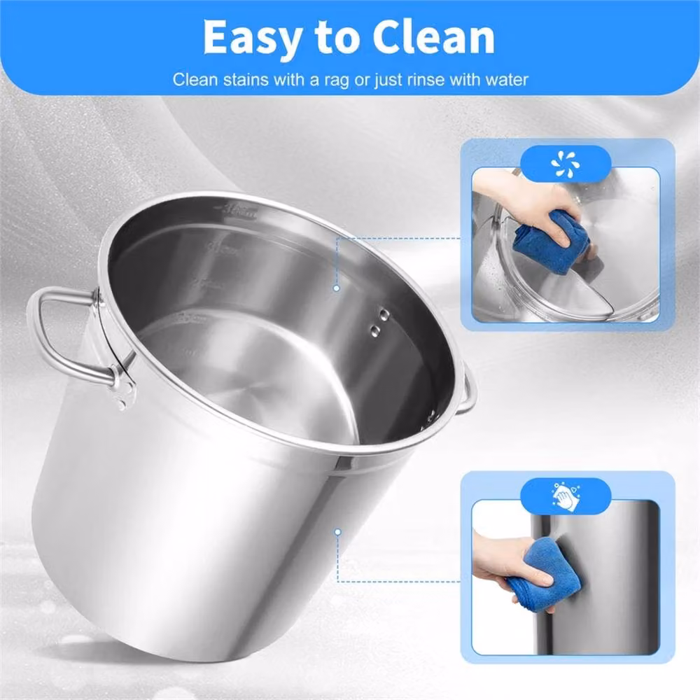Nordara 35L Large Stainless Steel Deep Stock Pot with Lid in Silver, W/D/H: 40 x 40 x 40 cm – 3