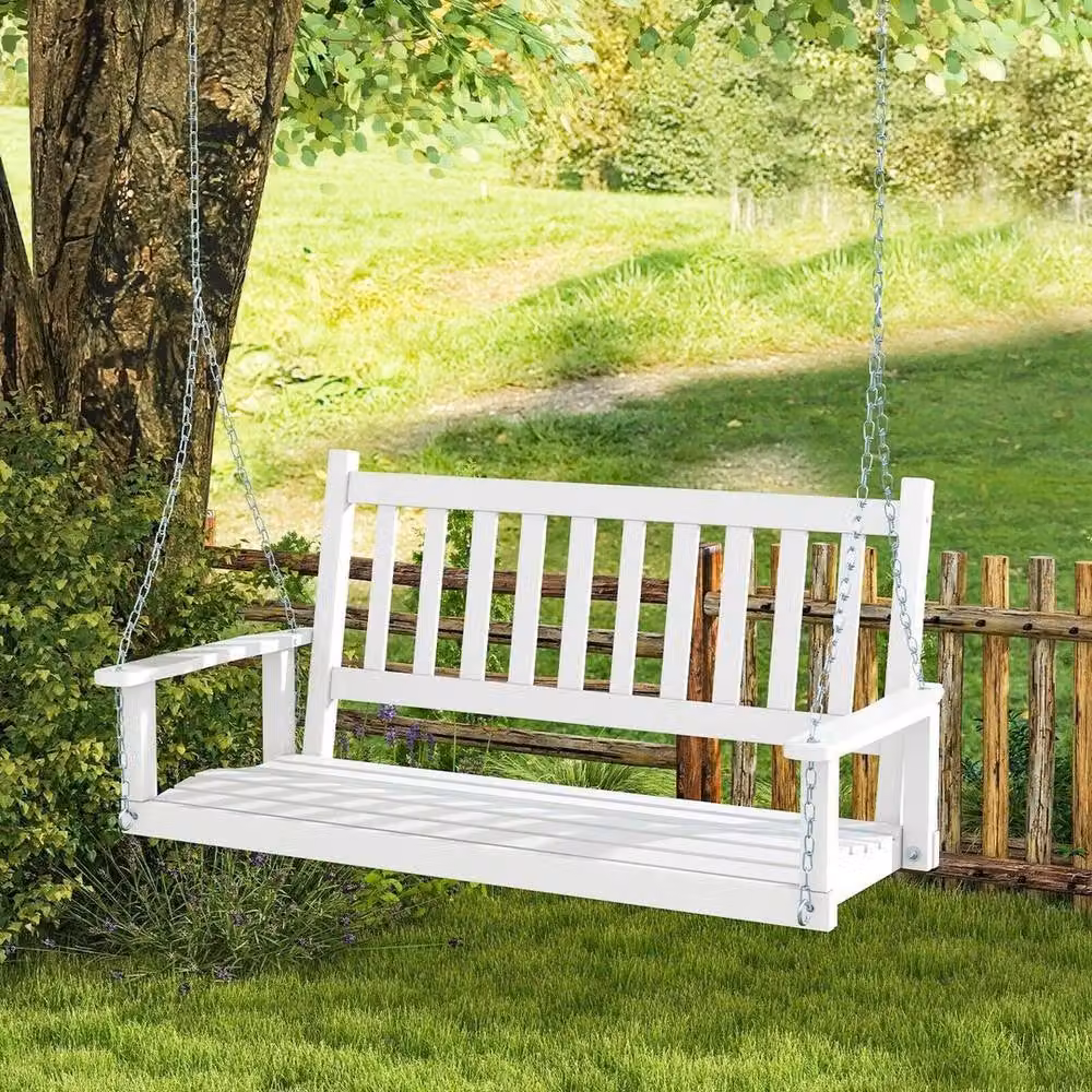 Kelvenix 2-Person White Wooden Outdoor Porch Swing with Armrests – 3