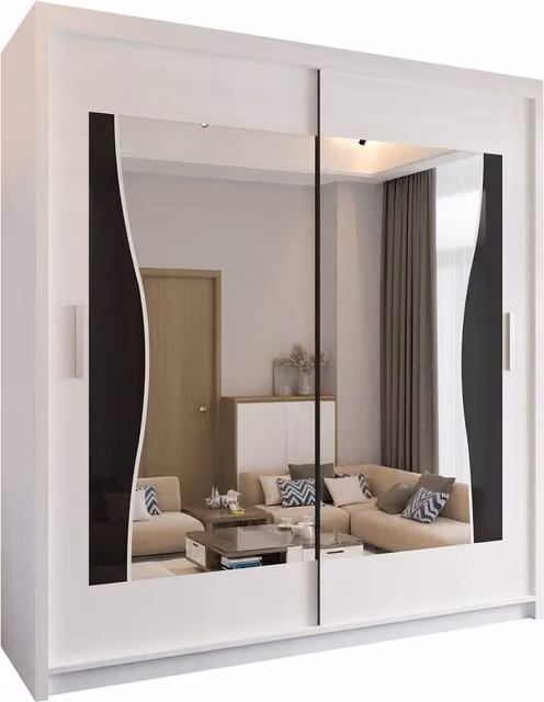 Sliding Wardrobes 4 u Modern White Sliding Wardrobe with Glass Doors and Mirror, Width: 150 cm