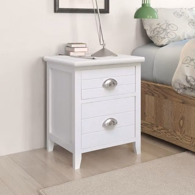 Berkfield Home Set of 2 White Wood Nightstands with 2 Drawers