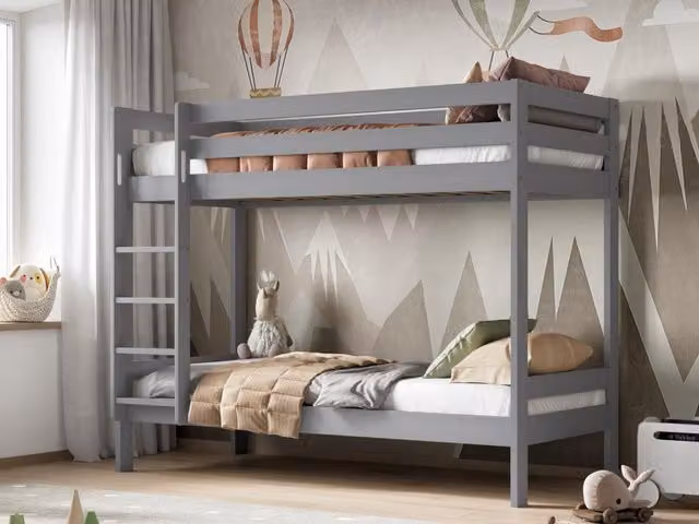 Noomi Nora Modern Solid Pine Wood Bunk Bed in Grey, EU Single