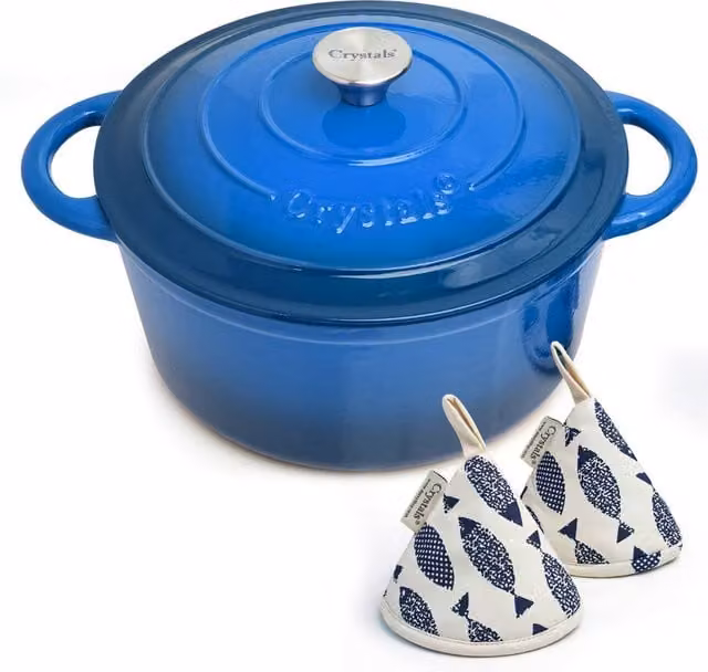 Crystals Enamelled Cast Iron Dutch Oven Stew Pot with Lid, Blue, 6.6 l – 1