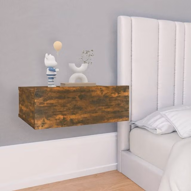 Berkfield Home Floating Nightstand in Smoked Oak Brown, W: 40 cm, D: 30 cm, H: 15 cm – 1