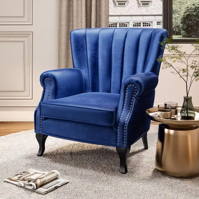 Livingandhome Art Deco Velvet Sofa Chair with Armrests in Blue