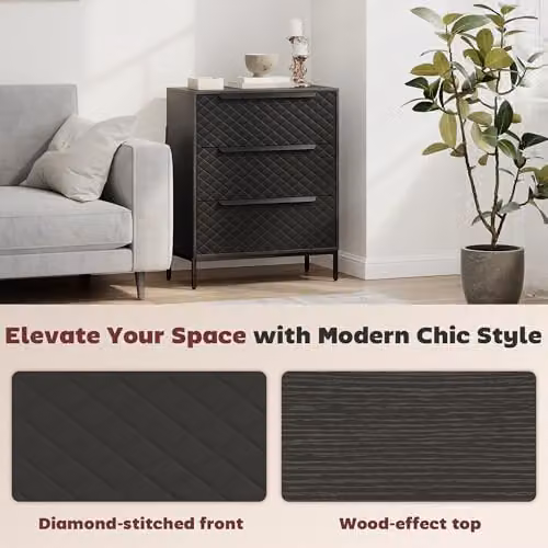 HOMCOM Modern Black Chest of Drawers with 3 Fabric Drawers and Metal Handles, H: 73.5 cm, W: 59.5 cm, D: 30 cm – 5