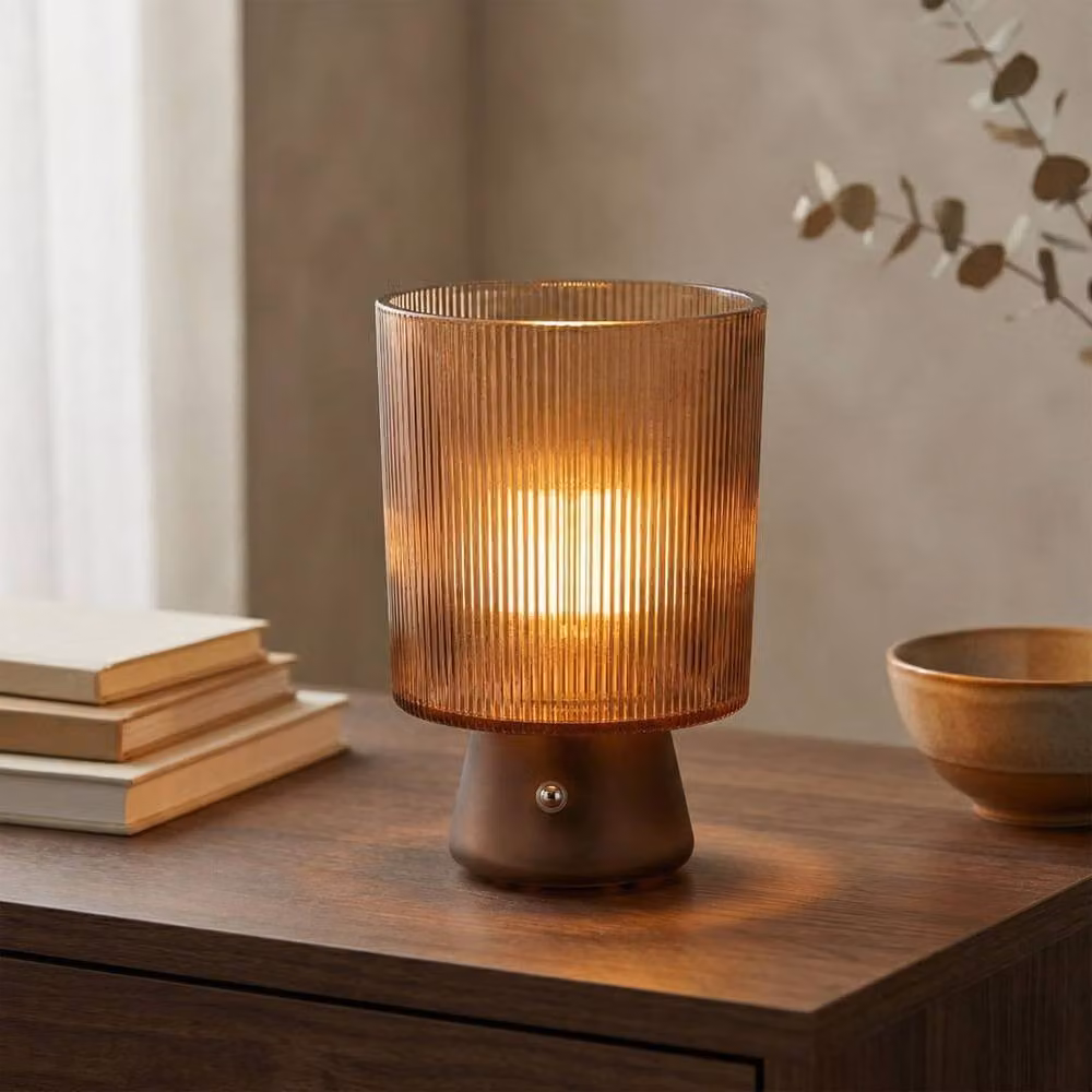 Madison & Mayfair Brown Glass Touch Table Lamp with LED Light – 3