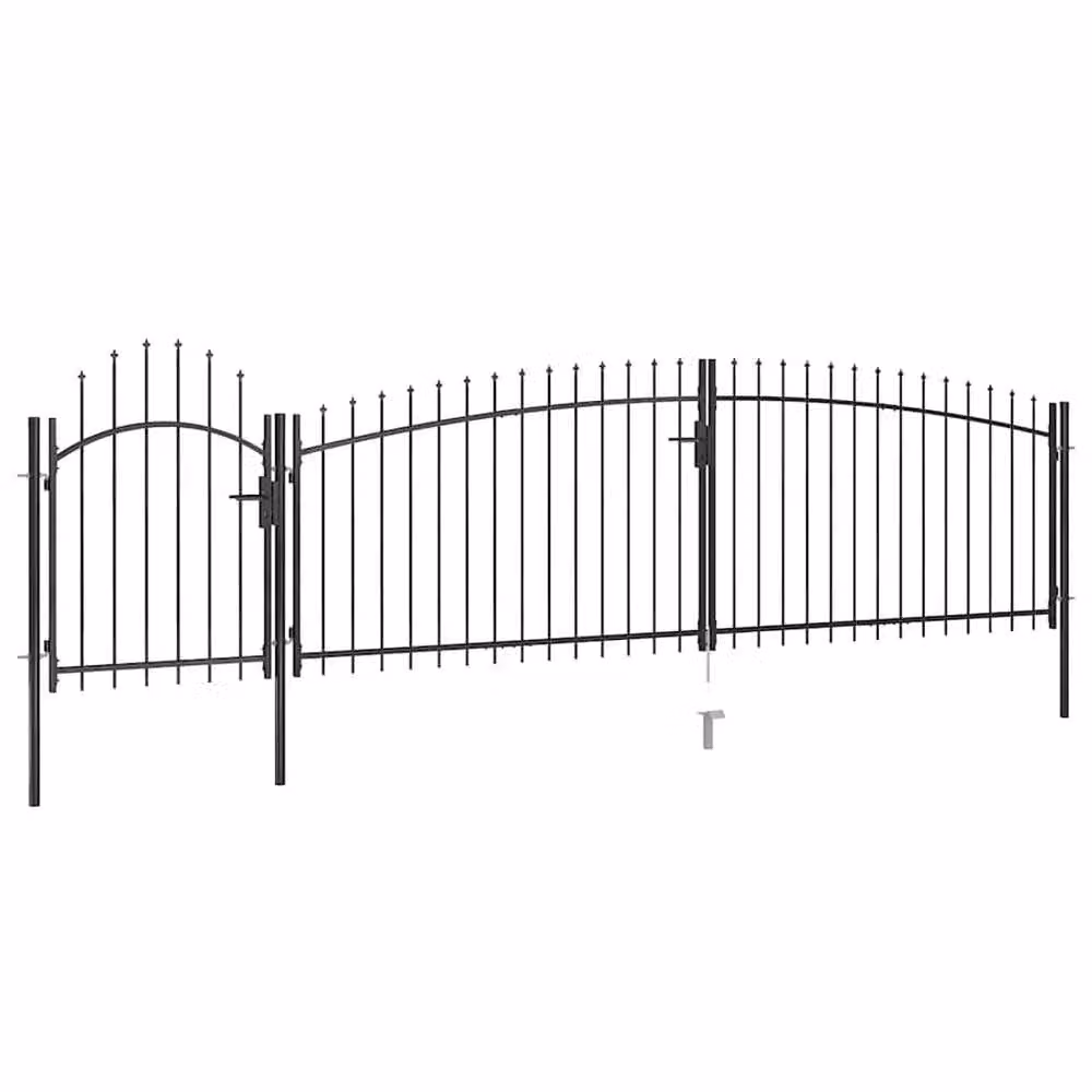 Berkfield Home Elegant Black Steel Garden Fence Swing Gate with Spear Top, W: 5 m, H: 1.75 m