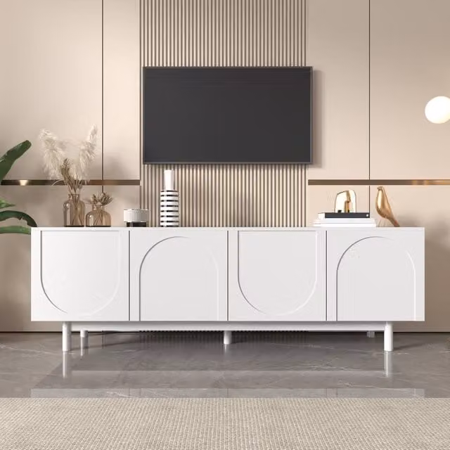 Merax Modern White TV Cabinet with Hinged Doors and Internal Shelves, W/D/H: 175 x 38 x 56 cm – 1