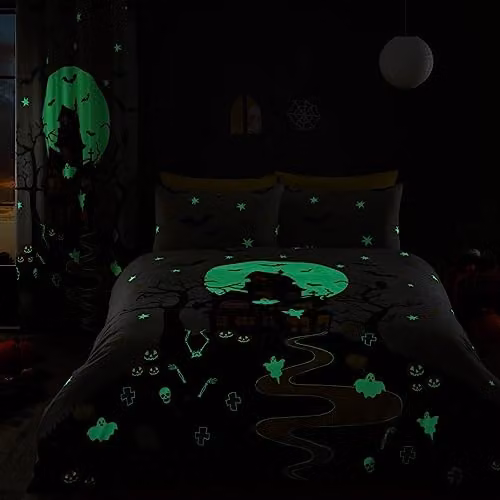 Bedlam Haunted House Glow in the Dark Halloween Duvet Cover and Pillowcase Set in Grey, W/D/H: 140 x 200 cm – 4
