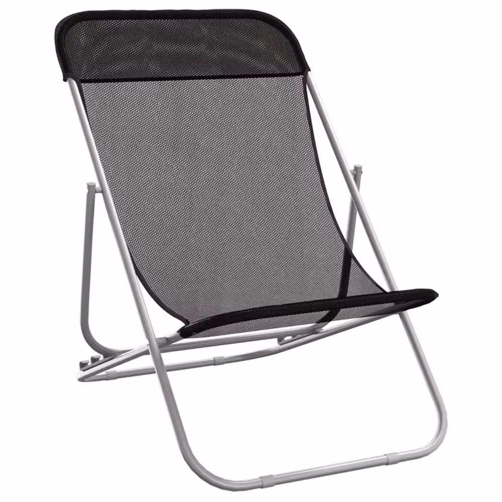 Berkfield Home Set of 2 Black Folding Beach Chairs with Textilene Fabric and Powder-Coated Steel Frame – 3