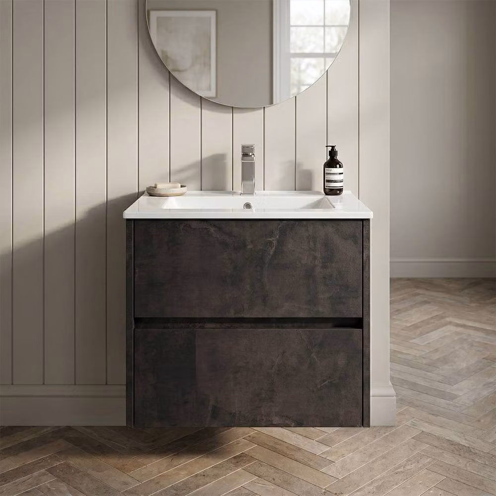 Balterley Chartley Contemporary 2 Drawer Wall Hung Vanity Basin Unit, Grey, Width: 60 cm – 2
