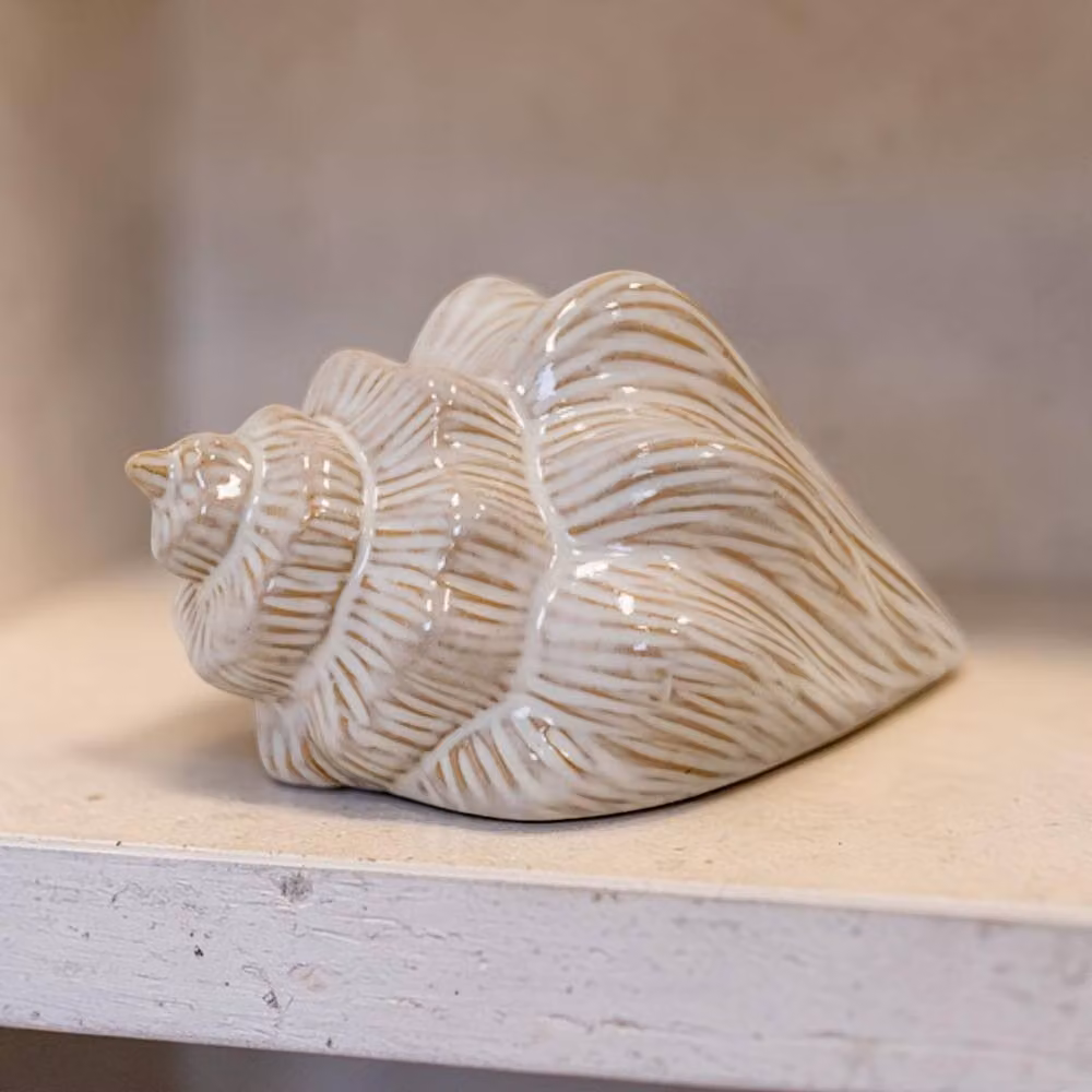 Four Candle Glazed Ceramic Shell Ornament in White – 2