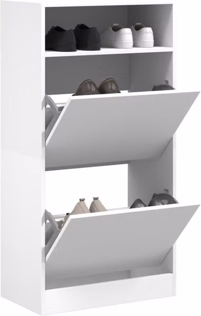 Berkfield Home Modern White Shoe Cabinet with Tilting Compartments and Drawers, W/D/H: 60 x 34 x 116 cm