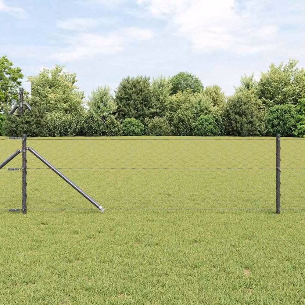 Berkfield Home Grey Powder-Coated Steel Hexagon Fence, H: 0.6 m x W: 50 m – 2