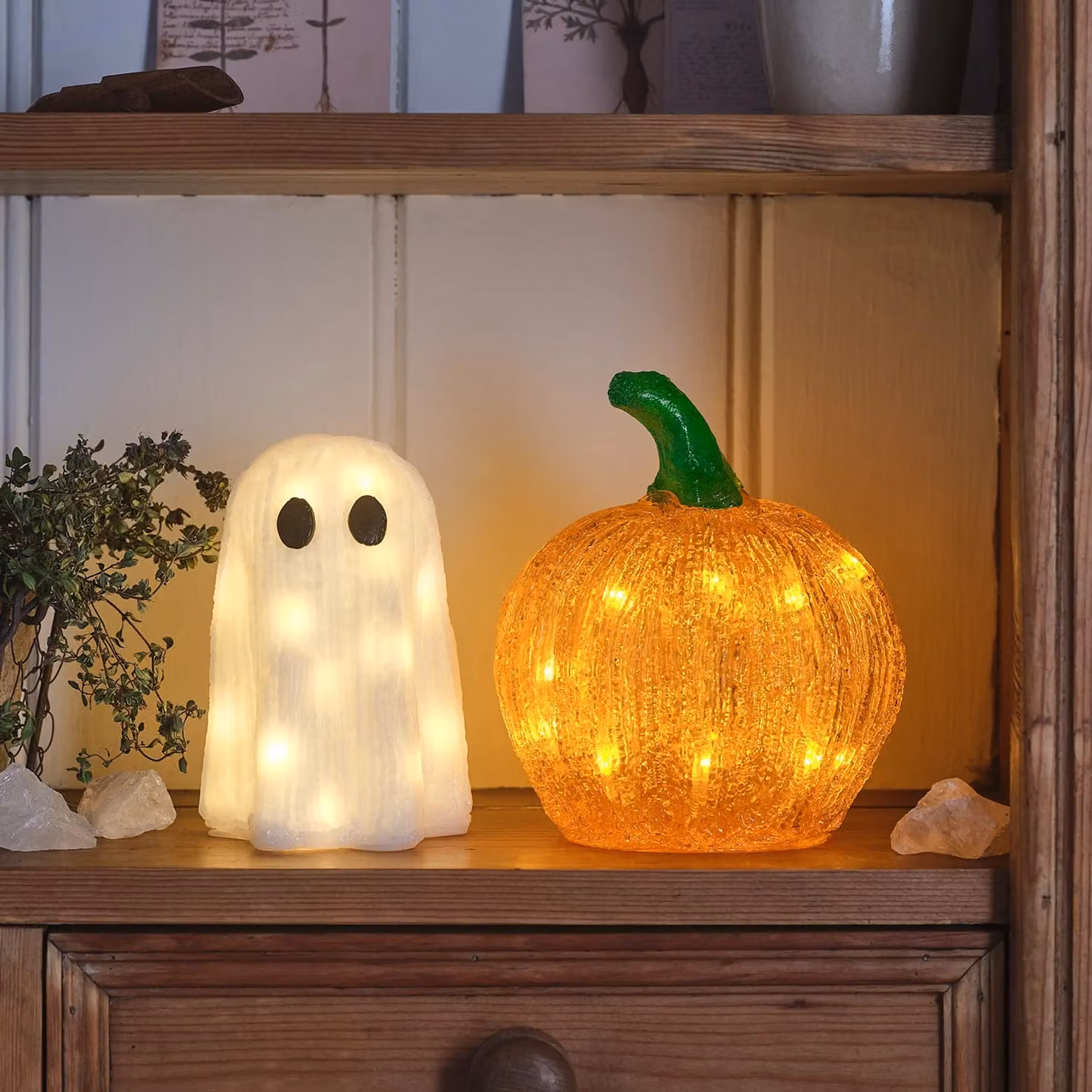 Lights4fun Mini Ghost and Pumpkin Light Up Halloween Decorations in White, Black and Orange