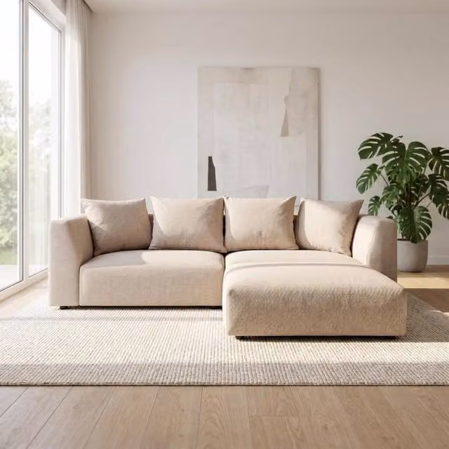 Abakus Direct Tokyo Reversible L-Shape Corner Sofa in Beige Fabric with Scatter Cushions – 1